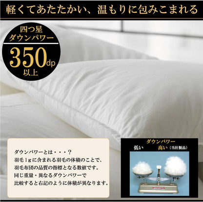 羽毛布団 ダブル ロング 日本製 ホワイトダックダウン 90% 350dp 1.4kg 掛け布団 掛布団 羽毛ふとん 冬用 暖かい あったか 立体キルト 滅菌 2倍洗浄 防ダニ抗菌防臭防汚(代引不可)