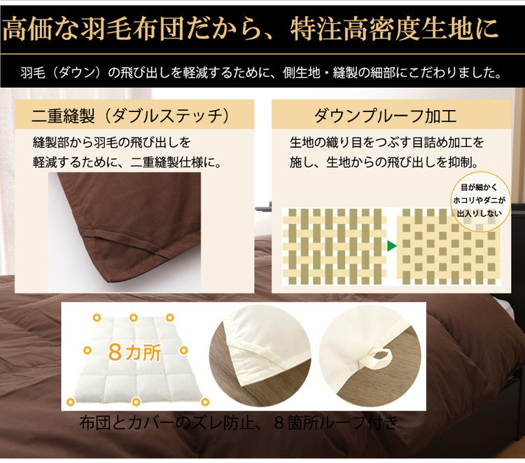 羽毛布団 ダブル ロング 日本製 ホワイトダックダウン 93% 350dp 1.4kg 掛け布団 掛布団 羽毛ふとん 冬用 暖かい あったか 立体キルト 滅菌 2倍洗浄 防ダニ抗菌防臭防汚(代引不可)