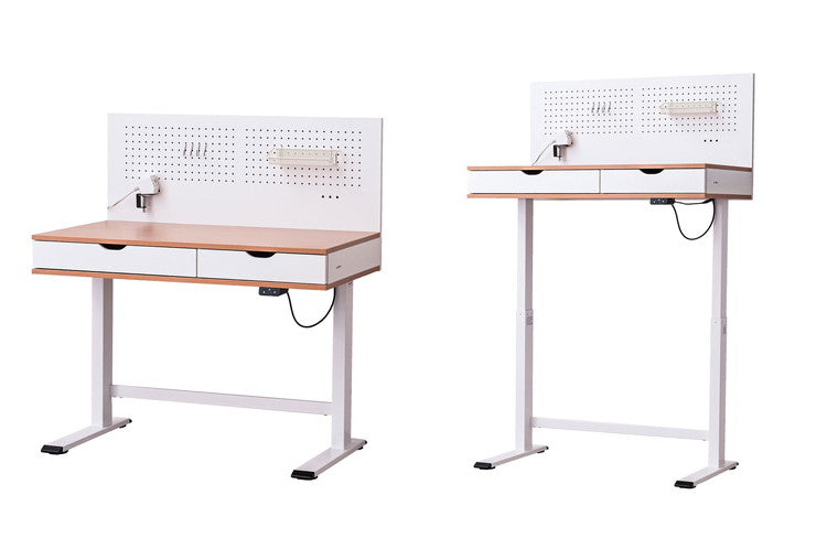 【5%OFF】電動昇降デスク 幅100cm 引き出し2個 クランプ固定式コンセントタップ 小物収納 メッシュトレー 高さ調節可能 テレワーク 勉強机 学習机(代引不可)