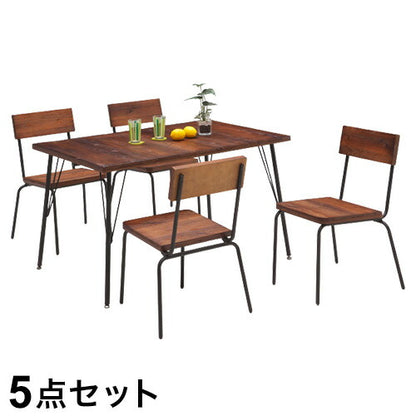 ダイニング 5点セット ダイニングチェア 4脚 ダイニングテーブル パイン材 スチール 天然木 おしゃれ 北欧 アンティーク調 木製 木目 新生活 一人暮らし 2人用 2人掛け(代引不可)