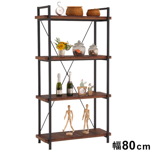 スチールラック 幅80cm パイン材 天然木 おしゃれ 北欧 ヴィンテージ オープンラック シェルフ オープン収納 棚 収納棚 新生活 一人暮らし 木製 スチール(代引不可)