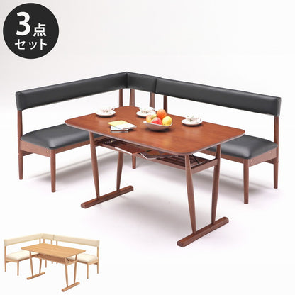 L字ダイニング3点セット テーブル幅115cm ベンチ幅123cm~131cm L字 L字チェア 木目調 リビング ダイニングテーブルセット 4~5人掛け(代引不可)