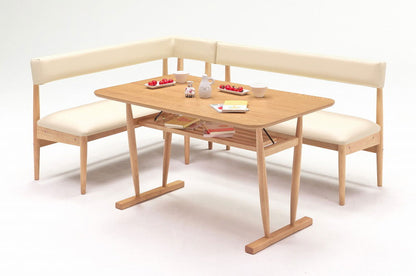 L字ダイニング3点セット テーブル幅115cm ベンチ幅123cm~131cm L字 L字チェア 木目調 リビング ダイニングテーブルセット 4~5人掛け(代引不可)