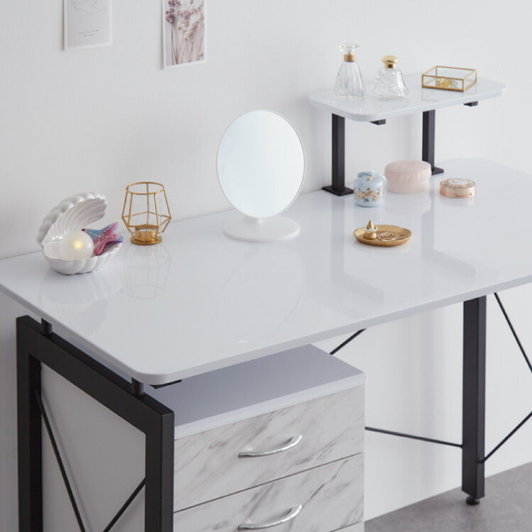 パソコンデスク 幅120cm 単品 可動式ミニ天板付き 石目調 コンクリート調 省スペース おしゃれ 北欧 モダン スチール脚 書斎 勉強机 学習机 机 シンプル 一人暮らし PCデスク(代引不可)