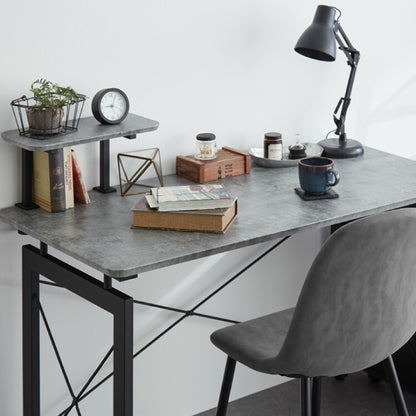 パソコンデスク 幅120cm 単品 可動式ミニ天板付き 石目調 コンクリート調 省スペース おしゃれ 北欧 モダン スチール脚 書斎 勉強机 学習机 机 シンプル 一人暮らし PCデスク(代引不可)