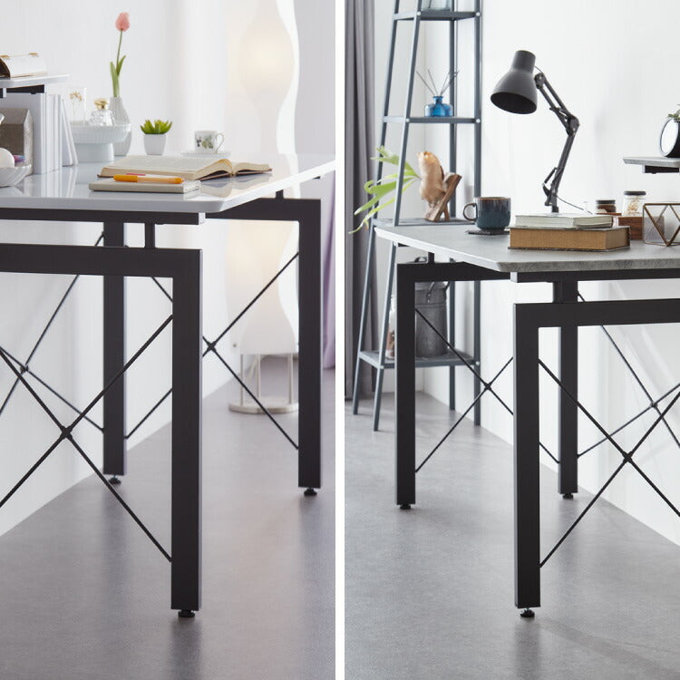 パソコンデスク 幅120cm 単品 可動式ミニ天板付き 石目調 コンクリート調 省スペース おしゃれ 北欧 モダン スチール脚 書斎 勉強机 学習机 机 シンプル 一人暮らし PCデスク(代引不可)