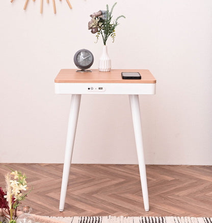 スピーカーテーブル 幅40cm Bluetooth接続スピーカー ワイヤレス充電機能 USBポート1口付き 誘導灯付き サイドテーブル 組み立て式 ソナーレ(代引不可)