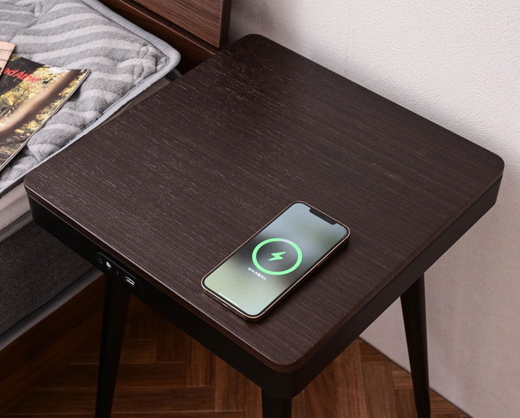 スピーカーテーブル 幅40cm Bluetooth接続スピーカー ワイヤレス充電機能 USBポート1口付き 誘導灯付き サイドテーブル 組み立て式 ソナーレ(代引不可)