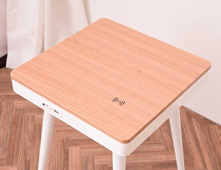 スピーカーテーブル 幅40cm Bluetooth接続スピーカー ワイヤレス充電機能 USBポート1口付き 誘導灯付き サイドテーブル 組み立て式 ソナーレ(代引不可)