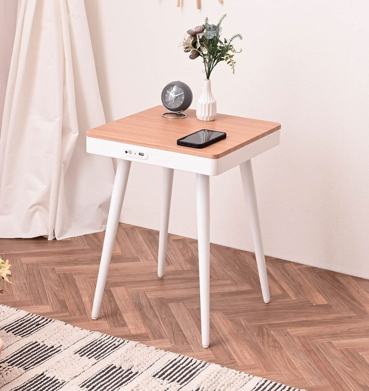 スピーカーテーブル 幅40cm Bluetooth接続スピーカー ワイヤレス充電機能 USBポート1口付き 誘導灯付き サイドテーブル 組み立て式 ソナーレ(代引不可)
