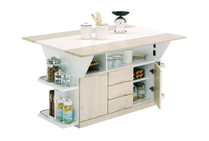 キッチンカウンター キッチンワゴン バタフライテーブル 幅120 奥行90 高さ70 両バタワゴン 国産 大川家具 ナチュラル 伸長式(代引不可)