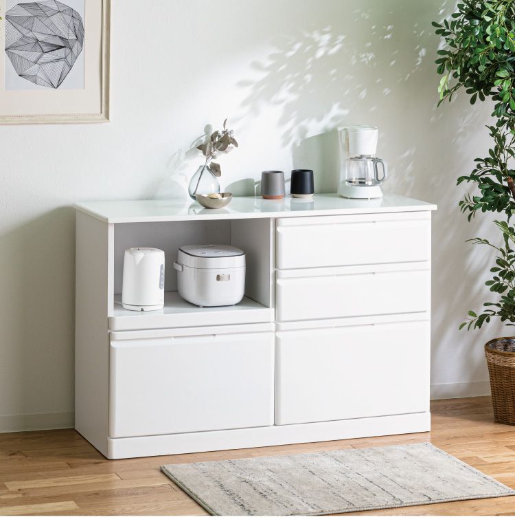 キッチンカウンター 間仕切り 背面化粧 幅120 完成品 国産 大川家具 ホワイト エナメル塗装 北欧 おしゃれ(代引不可)