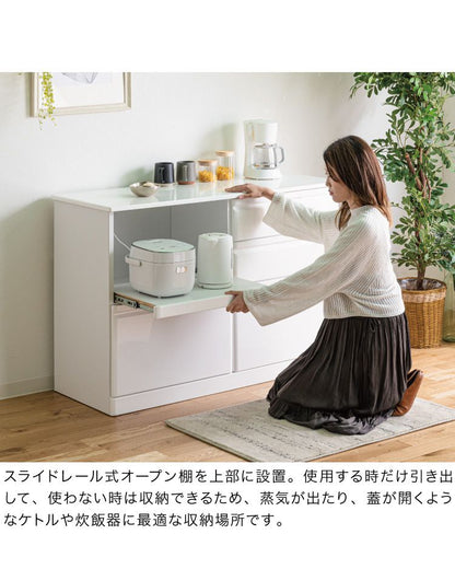 キッチンカウンター 間仕切り 背面化粧 幅120 完成品 国産 大川家具 ホワイト エナメル塗装 北欧 おしゃれ(代引不可)