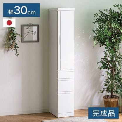 食器棚 完成品 隙間収納 国産 大川家具 幅30 高さ180 キッチンボード ホワイト エナメル塗装 おしゃれ 北欧(代引不可)