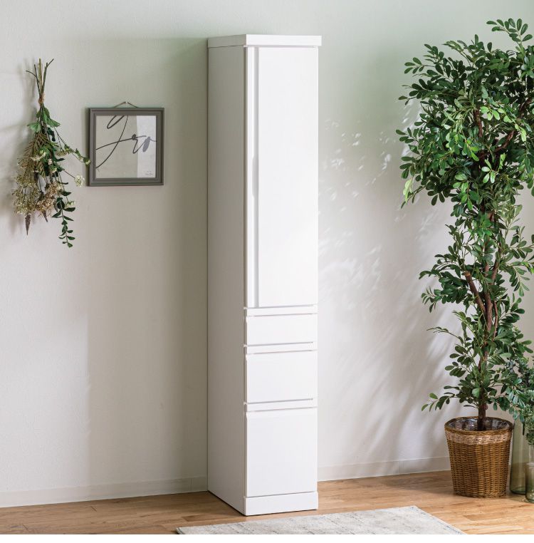 食器棚 完成品 隙間収納 国産 大川家具 幅30 高さ180 キッチンボード ホワイト エナメル塗装 おしゃれ 北欧(代引不可)