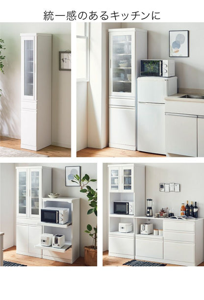 食器棚 完成品 隙間収納 国産 大川家具 幅30 高さ180 キッチンボード ホワイト エナメル塗装 おしゃれ 北欧(代引不可)