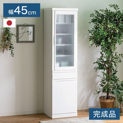 食器棚 完成品 隙間収納 ガラス扉 国産 大川家具 幅45 高さ180 キッチンボード ホワイト エナメル塗装 おしゃれ 北欧(代引不可)