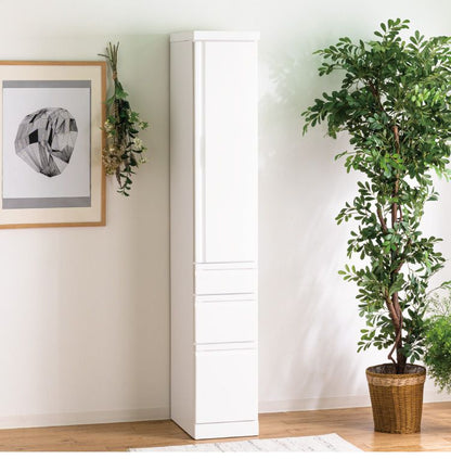 食器棚 完成品 隙間収納 国産 大川家具 幅45 高さ180 キッチンボード ホワイト エナメル塗装 おしゃれ 北欧(代引不可)