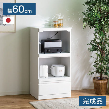 レンジ台 幅60 完成品 国産 大川家具 食器棚 キッチンカウンター ホワイト エナメル塗装 おしゃれ 北欧(代引不可)