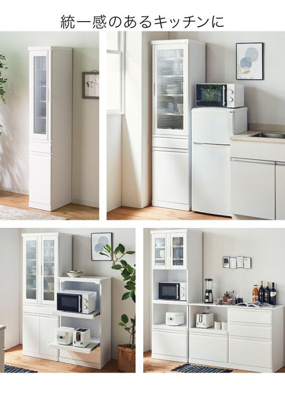 食器棚 完成品 レンジボード 国産 大川家具 幅60 高さ180 キッチンボード ホワイト エナメル塗装 レンジ台 おしゃれ 北欧(代引不可)