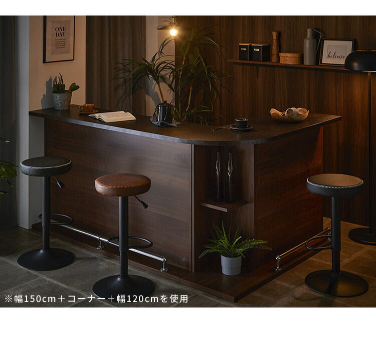バーカウンター セット 幅90 幅120 L字 石目調 木目 国産 モダン カウンター カウンターテーブル ブラウンナチュラル グレー キッチン 収納 大容量 ハイカウンター(代引不可)