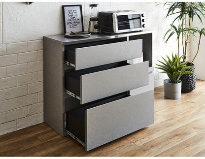 キッチンカウンター 間仕切り 幅120 奥行41 高さ90 ステンレス天板 完成品 セラミック調 グレー 背面化粧 フルオープンレール レンジ台(代引不可)