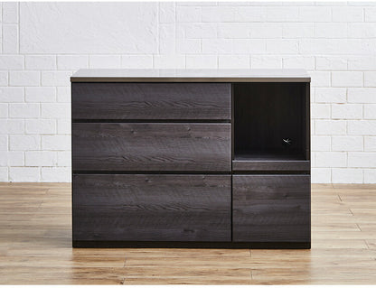 キッチンカウンター 間仕切り 幅120 奥行41 高さ90 ステンレス天板 完成品 セラミック調 グレー 背面化粧 フルオープンレール レンジ台(代引不可)