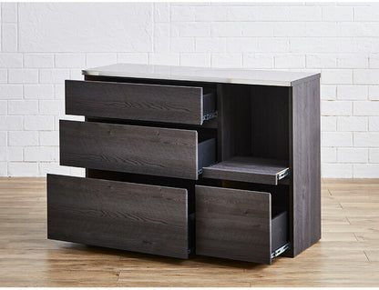 キッチンカウンター 間仕切り 幅120 奥行41 高さ90 ステンレス天板 完成品 セラミック調 グレー 背面化粧 フルオープンレール レンジ台(代引不可)