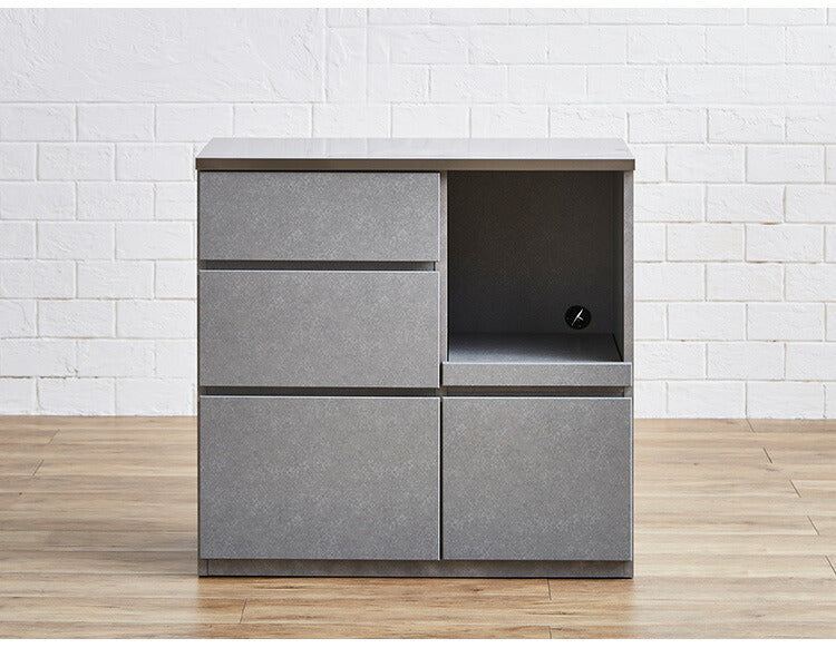 キッチンカウンター 間仕切り 幅90 奥行41 高さ90 ステンレス天板 完成品 セラミック調 グレー 背面化粧 フルオープンレール レンジ台(代引不可)