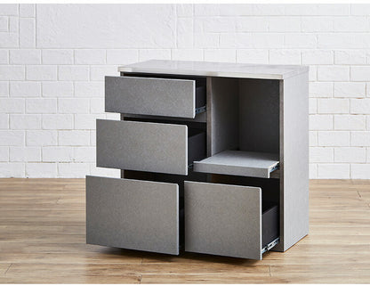 キッチンカウンター 間仕切り 幅90 奥行41 高さ90 ステンレス天板 完成品 セラミック調 グレー 背面化粧 フルオープンレール レンジ台(代引不可)