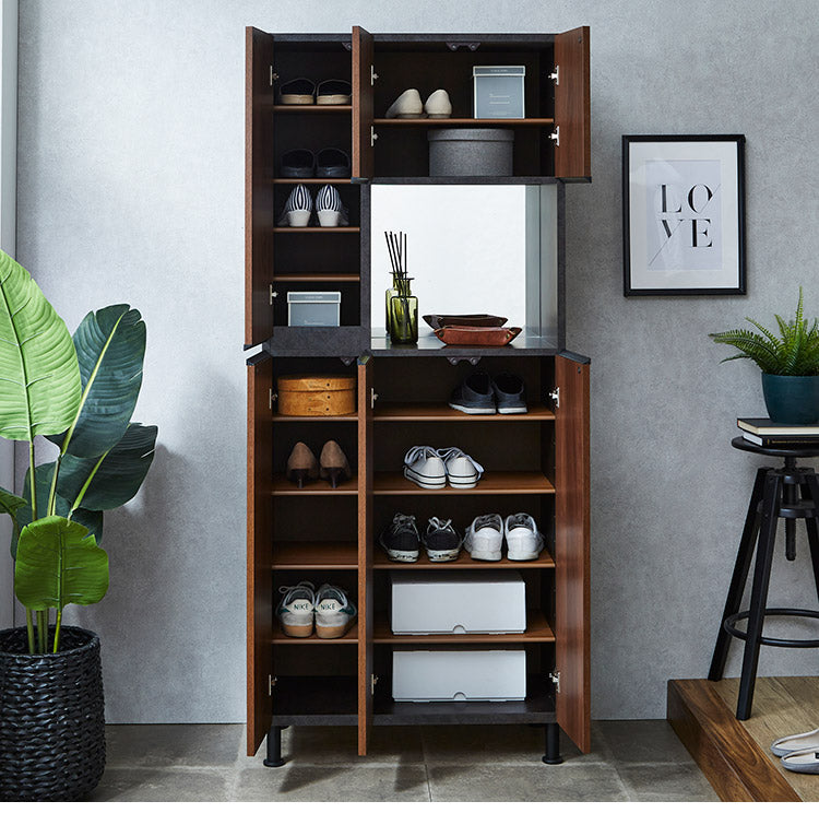 シューズボックス ハイタイプ 幅75cm ミラー付き 国産 完成品 奥深 靴箱 下駄箱 シューズラック 玄関 収納 大川家具 おしゃれ 北欧 玄関収納(代引不可)