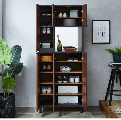 シューズボックス ハイタイプ 幅75cm ミラー付き 国産 完成品 奥深 靴箱 下駄箱 シューズラック 玄関 収納 大川家具 おしゃれ 北欧 玄関収納(代引不可)