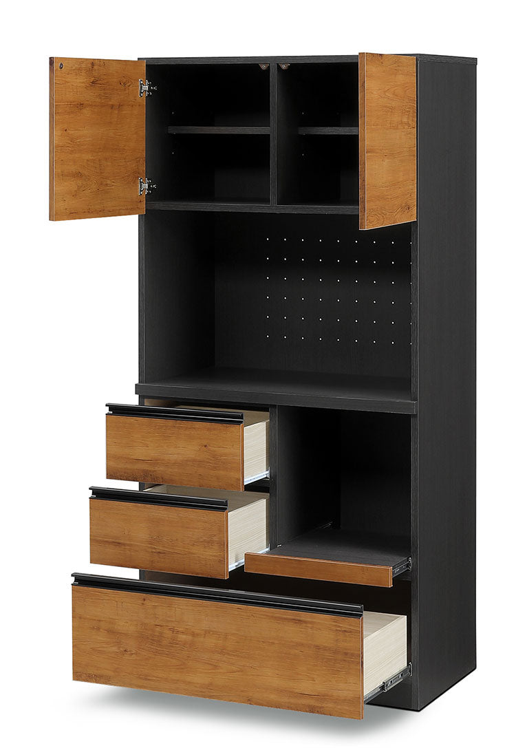 食器棚 キッチンボード 日本製 幅90cm 開き戸タイプ キッチン収納 レンジ台 国産 木目調 コンセント2口 ダイニングボード レンジボード ナチュラル ブラウン おしゃれ ダイニング Legacy レガシー(代引不可)