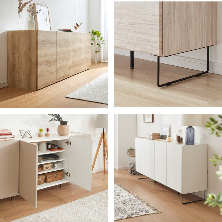 キャビネット 幅160 白 オーク 北欧 木製 おしゃれ カウンター 間仕切り 完成品 国産 背面化粧 ナチュラル 木目 オレフィン 脚付き 収納 チェスト リビング 収納 スチール脚(代引不可)