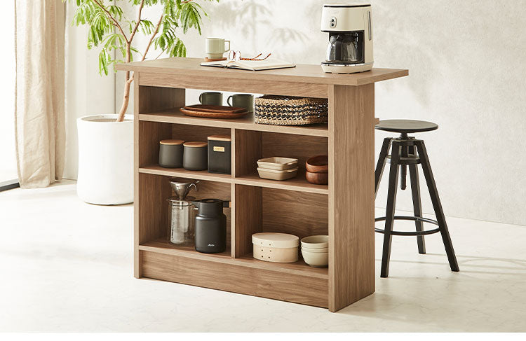 バーカウンター カウンターテーブル T型 幅115cm 高さ93cm キッチンカウンター 食器棚 キッチンボード バーテーブル 台所収納 ラック マルチラック 業務用 レジカウンター 木目調 木製(代引不可)