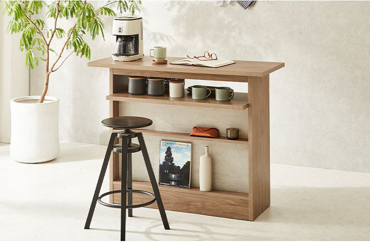 バーカウンター カウンターテーブル T型 幅115cm 高さ93cm キッチンカウンター 食器棚 キッチンボード バーテーブル 台所収納 ラック マルチラック 業務用 レジカウンター 木目調 木製(代引不可)
