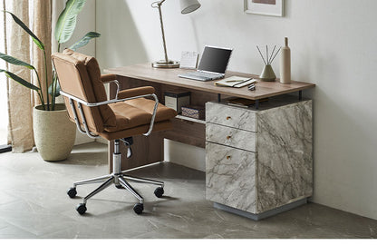 オフィスデスク 事務机 片袖机 幅140 奥行55 高さ72 片袖デスク 大理石風 おしゃれ 事務デスク フラットデスク オフィス机 OAデスク 事務用 オフィス用 事務所用 デスク 机 引出し付き PCデスク(代引不可)