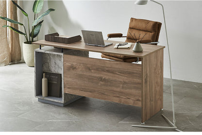 オフィスデスク 事務机 片袖机 幅140 奥行55 高さ72 片袖デスク 大理石風 おしゃれ 事務デスク フラットデスク オフィス机 OAデスク 事務用 オフィス用 事務所用 デスク 机 引出し付き PCデスク(代引不可)