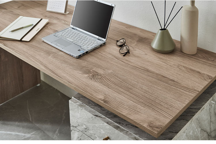 オフィスデスク 事務机 片袖机 幅140 奥行55 高さ72 片袖デスク 大理石風 おしゃれ 事務デスク フラットデスク オフィス机 OAデスク 事務用 オフィス用 事務所用 デスク 机 引出し付き PCデスク(代引不可)