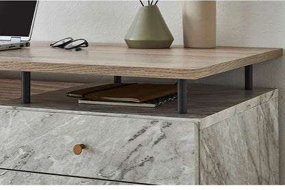 オフィスデスク 事務机 片袖机 幅140 奥行55 高さ72 片袖デスク 大理石風 おしゃれ 事務デスク フラットデスク オフィス机 OAデスク 事務用 オフィス用 事務所用 デスク 机 引出し付き PCデスク(代引不可)