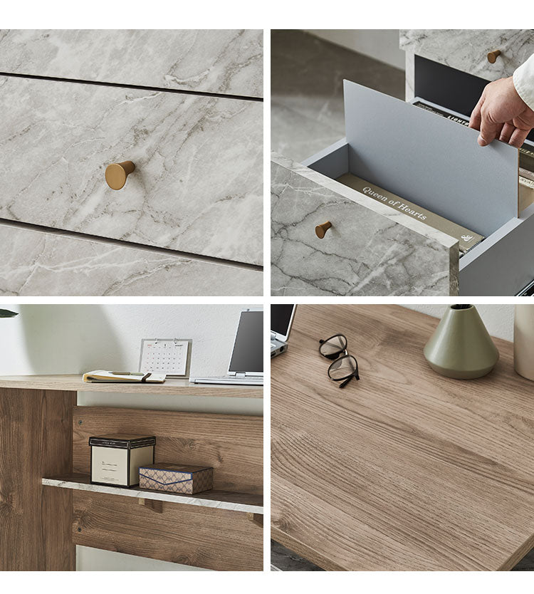 オフィスデスク 事務机 片袖机 幅140 奥行55 高さ72 片袖デスク 大理石風 おしゃれ 事務デスク フラットデスク オフィス机 OAデスク 事務用 オフィス用 事務所用 デスク 机 引出し付き PCデスク(代引不可)