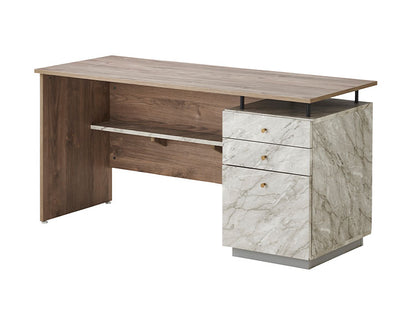 オフィスデスク 事務机 片袖机 幅140 奥行55 高さ72 片袖デスク 大理石風 おしゃれ 事務デスク フラットデスク オフィス机 OAデスク 事務用 オフィス用 事務所用 デスク 机 引出し付き PCデスク(代引不可)