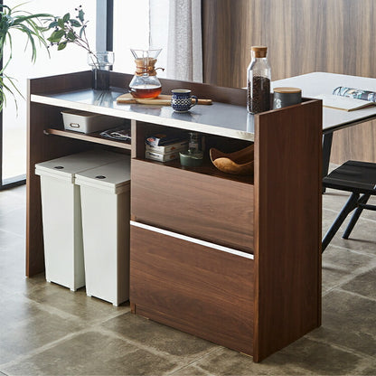 手元を隠す キッチンカウンター ダストボックス 間仕切り 完成品 幅120 ステンレス天板 収納 日本製 ゴミ箱上ラック コンセント付き 食器棚 キッチンボード グレー オーク ブラウン(代引不可)