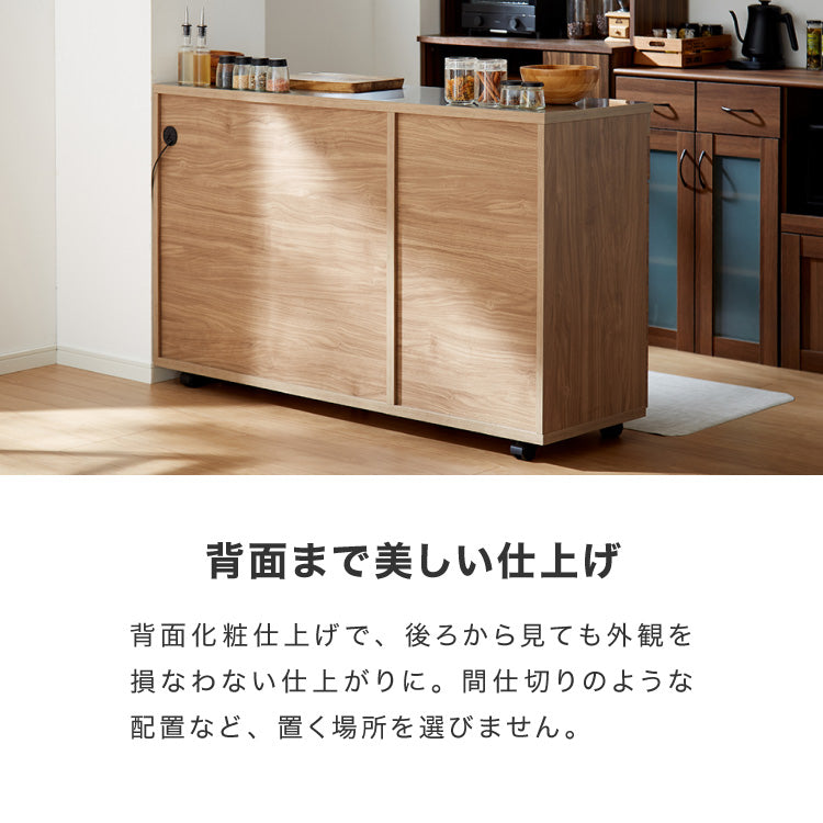 日本製 キッチンカウンター ステンレス天板 大型電子レンジ対応 幅140 スライド棚 コンセント付き キャスター付き 間仕切り 食器棚 一人暮らし 国産 完成品 キッチンボード キッチン収納 大容量(代引不可)