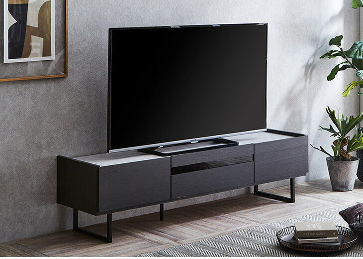 テレビ台 幅150 奥行40 高さ40 完成品 セラミック調 グレー ブラック ガラス 脚付きテレビ台 ローボード テレビボード TV台 TVボード(代引不可)