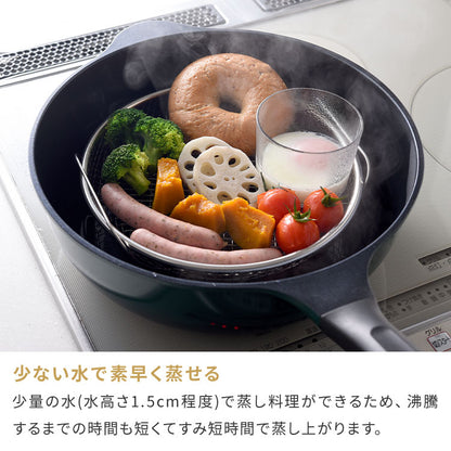 日本製 燕三条 蒸しザルセット お皿のざる&専用スタンドセット 22cm 食洗機対応 ステンレス製 蒸しかご 蒸し皿 蒸し器 せいろ せいろ蒸し器 蒸篭 スチーマー ザル ざる フライパン用 逸品物創