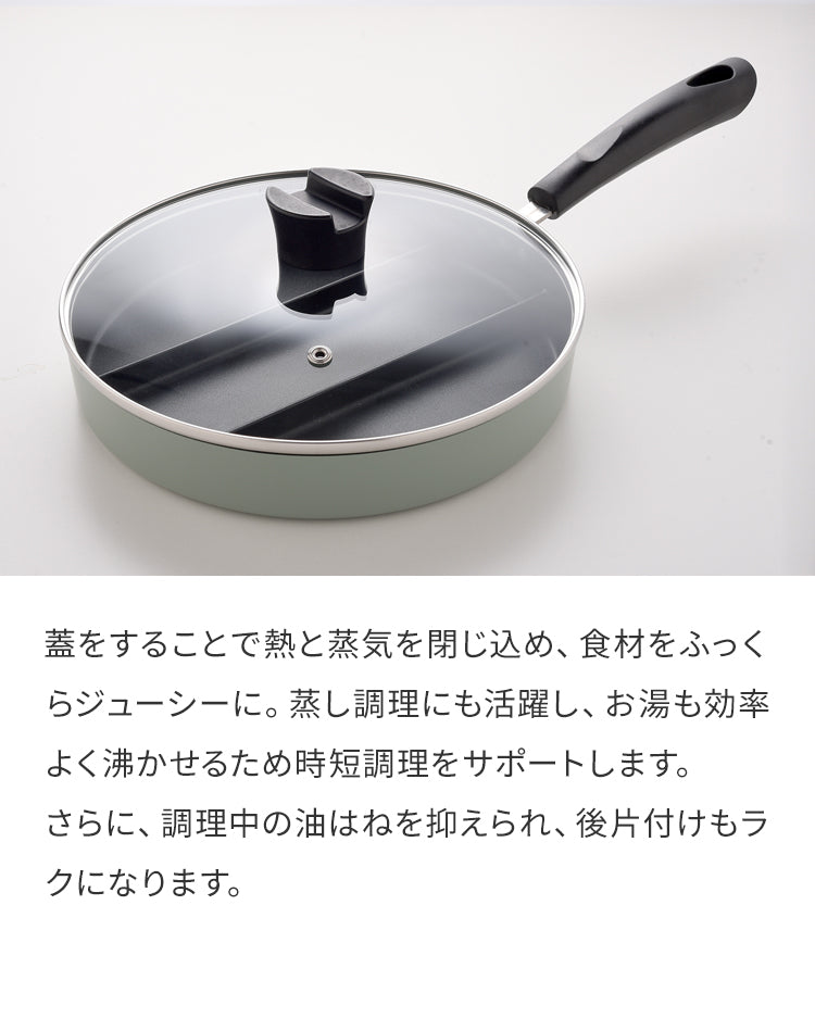 蓋付き センターエッグトリプルパン 24cm 深型 仕切り付き フライパン IH対応 PFOAフリー お弁当 同時調理 時短 時短調理 茹で 玉子焼き器 卵焼き器 コンパクト 油跳ね防止 蒸し焼き