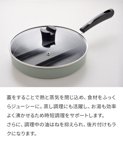 蓋付き センターエッグトリプルパン 24cm 深型 仕切り付き フライパン IH対応 PFOAフリー お弁当 同時調理 時短 時短調理 茹で 玉子焼き器 卵焼き器 コンパクト 油跳ね防止 蒸し焼き