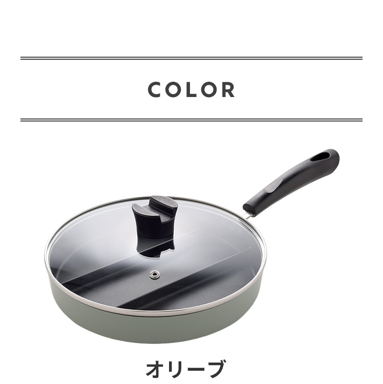 蓋付き センターエッグトリプルパン 24cm 深型 仕切り付き フライパン IH対応 PFOAフリー お弁当 同時調理 時短 時短調理 茹で 玉子焼き器 卵焼き器 コンパクト 油跳ね防止 蒸し焼き