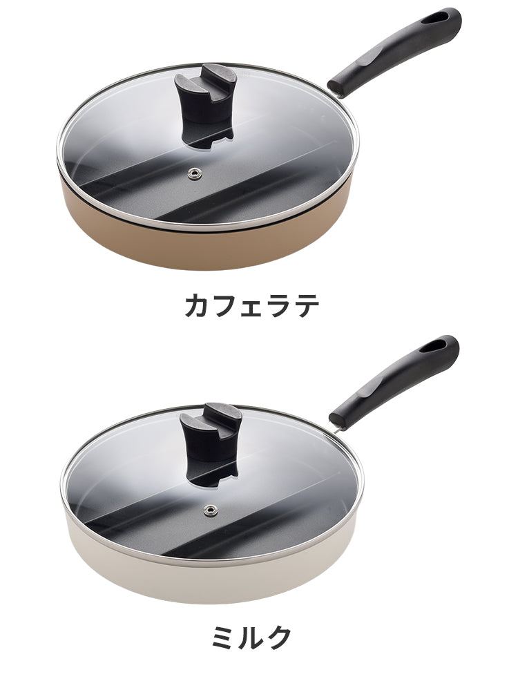 蓋付き センターエッグトリプルパン 24cm 深型 仕切り付き フライパン IH対応 PFOAフリー お弁当 同時調理 時短 時短調理 茹で 玉子焼き器 卵焼き器 コンパクト 油跳ね防止 蒸し焼き